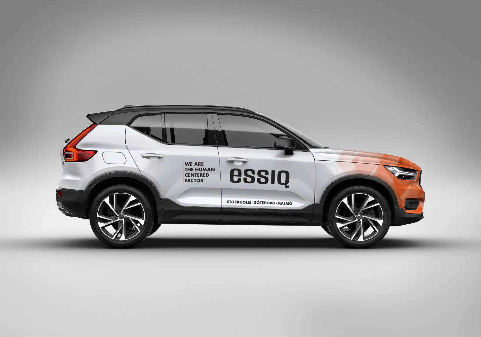 ESSIQ car with the orange brand pattern