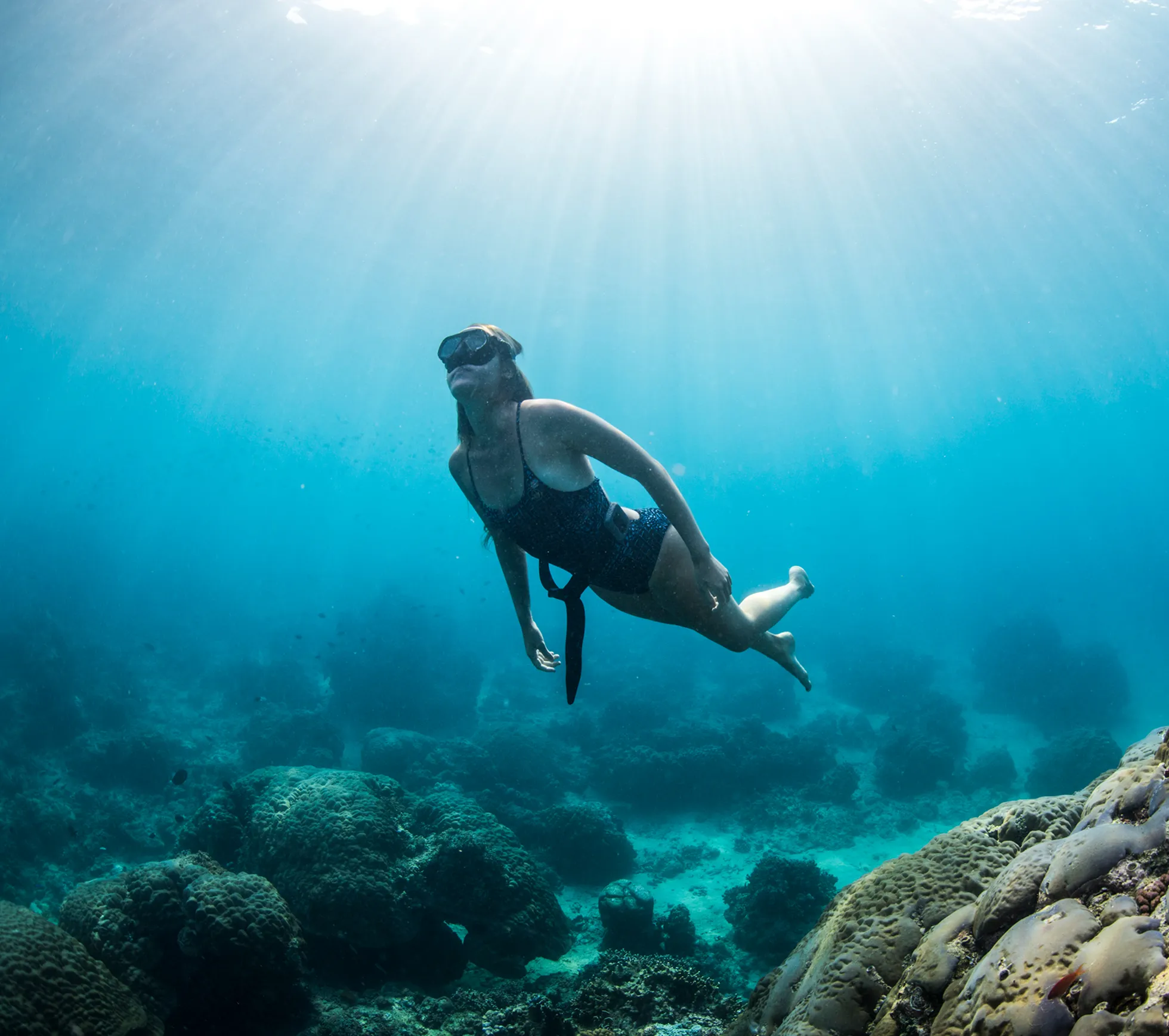 Sofia freediving in open water